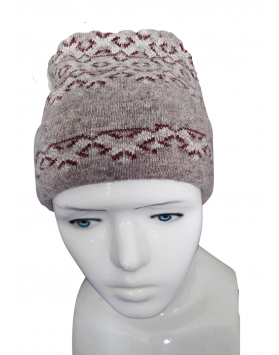 Angora wool diamond design cap brown